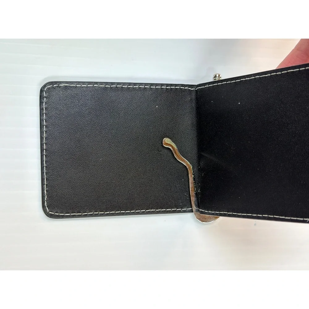 Budweiser Money Clip Wallet Black Leather Bifold Silver Clydesdales Logo VTG